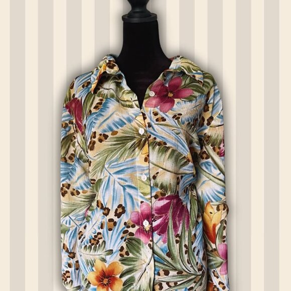 Secondhand Alfred Dunner tropical button-up shirt - Size: XL (flowy fit) - Picture 2 of 4